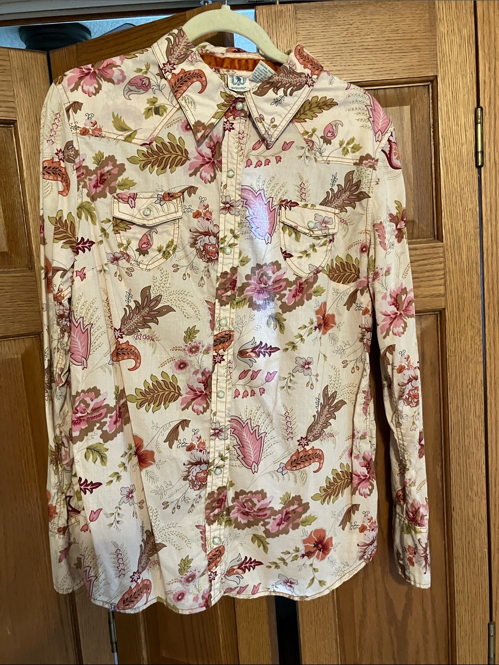 Floral Western-Style Men's Shirt Jacket - Pink & Cream